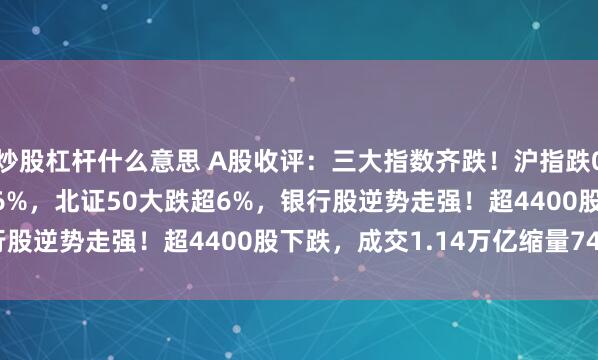 炒股杠杆什么意思 A股收评：三大指数齐跌！沪指跌0.22%创业板指跌0.96%，北证50大跌超6%，银行股逆势走强！超4400股下跌，成交1.14万亿缩量746亿